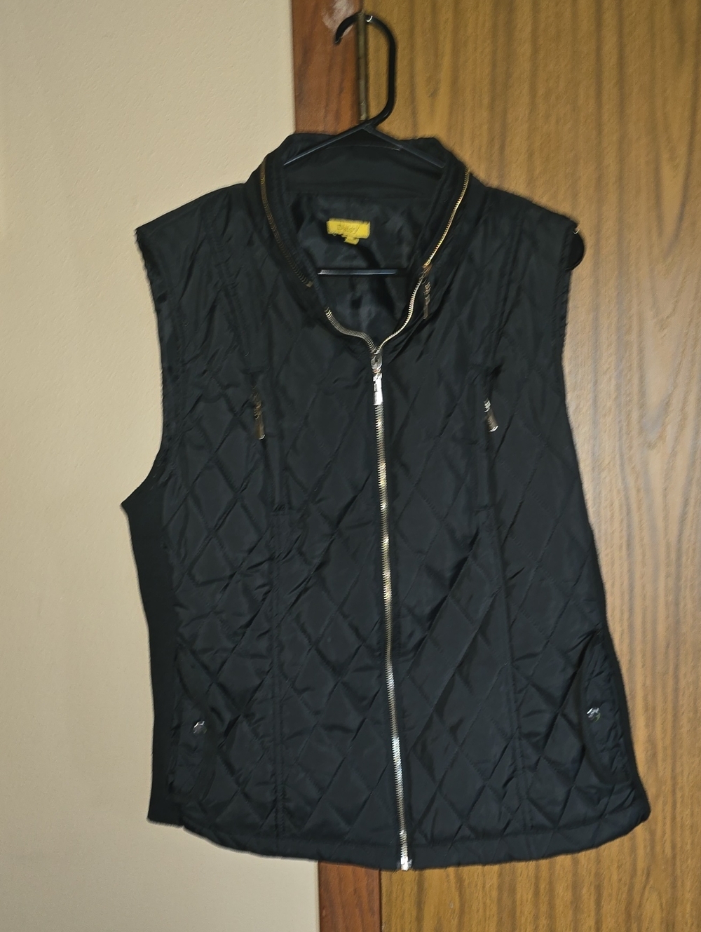 Daisy Black Quilted Zip-Front Vest with Gold Trim